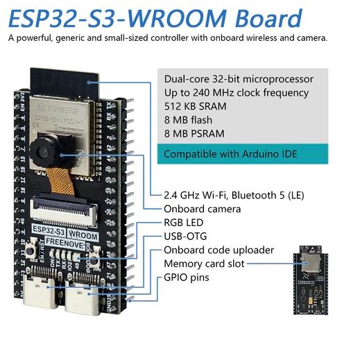 Freenove ESP32-S3 CAM Board - 8MB Flash Memory