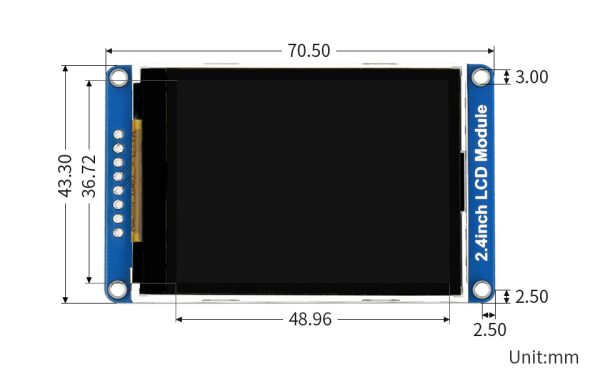 2.4inch-LCD-Module-details-size Waveshare 2.4inch General LCD Display 240×320